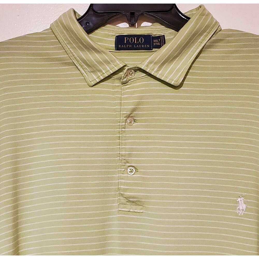 Mens RALPH LAUREN 3XLT Short Sleeve Polo Shirt Lime Green / White Big & Tall - Picture 2 of 6
